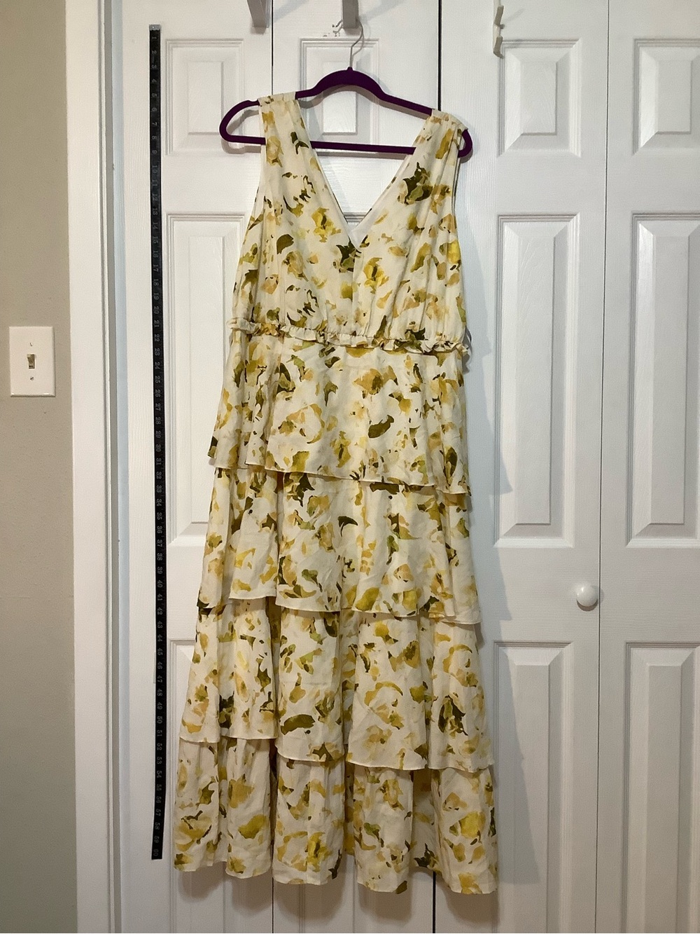 Daniel Rainn Cream and Yellow Tiered Floral Maxi Dress